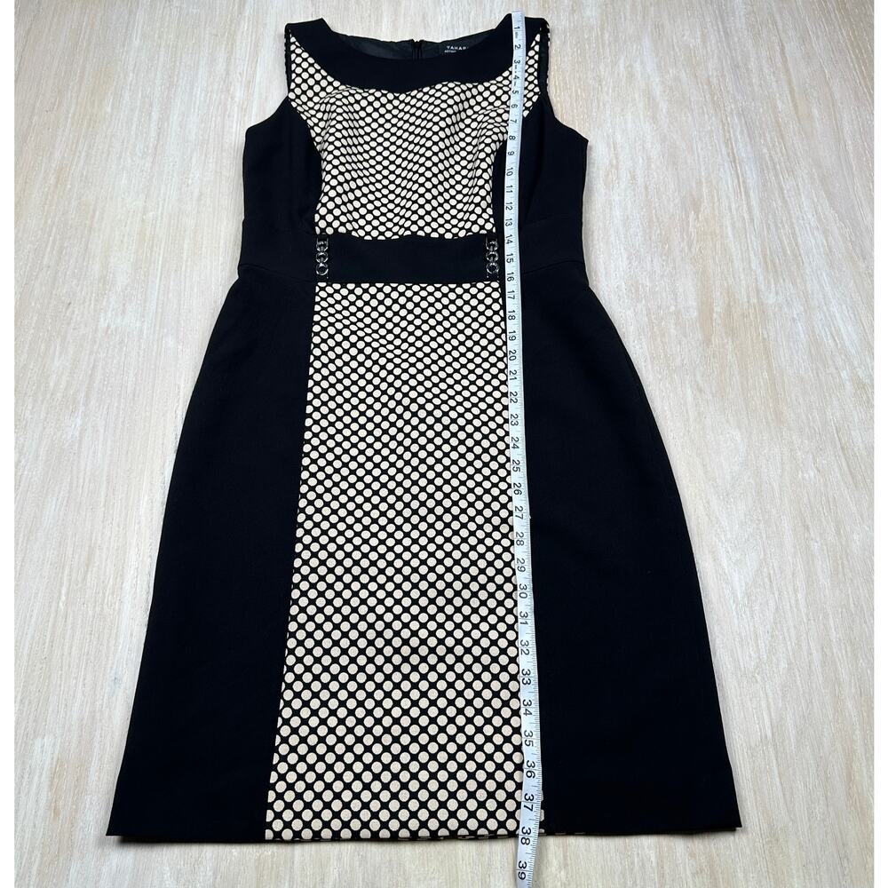 Tahari ASL Sleeveless Cream Black Lined Polkadot Career Workwear Lined Dress 6 - Picture 6 of 13